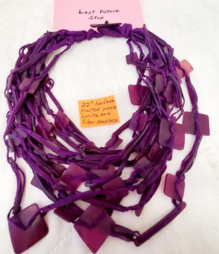 22" Hand Made Frosted Purple Lucite and Fiber Necklace - Thumbnail 5