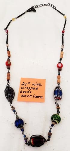 21" Wire Wrapped Beads Necklace - Thumbnail 4