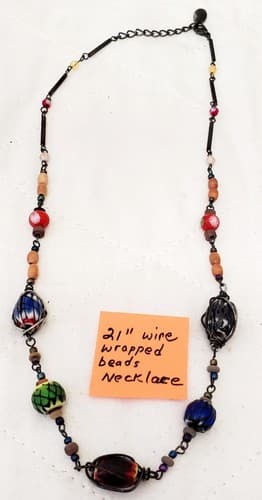 21" Wire Wrapped Beads Necklace - Thumbnail 3
