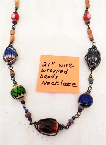 21" Wire Wrapped Beads Necklace - Thumbnail 2