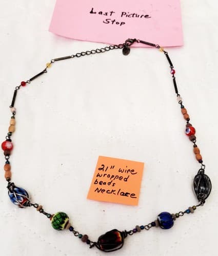 21" Wire Wrapped Beads Necklace - Thumbnail 5