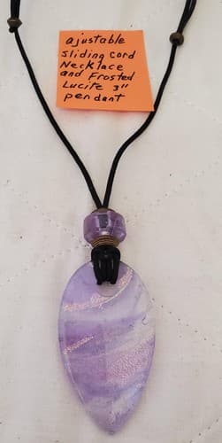 Frosted Lucite 3" Pendant with Ajustable Sliding Cord Necklace - Thumbnail 2