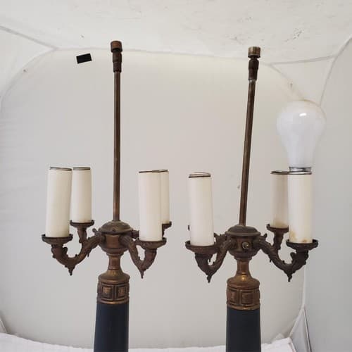Lot of 2 Vintage Brass Candelabra Table Lamps A13 - Thumbnail 5