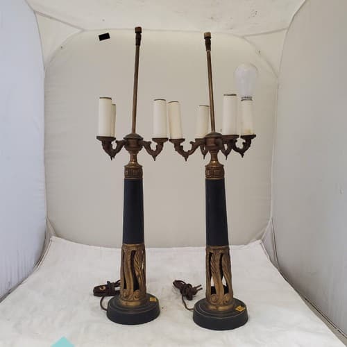 Lot of 2 Vintage Brass Candelabra Table Lamps A13 - Thumbnail 8