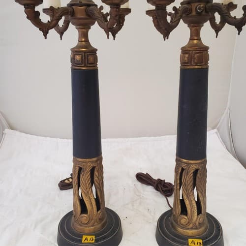 Lot of 2 Vintage Brass Candelabra Table Lamps A13 - Thumbnail 6