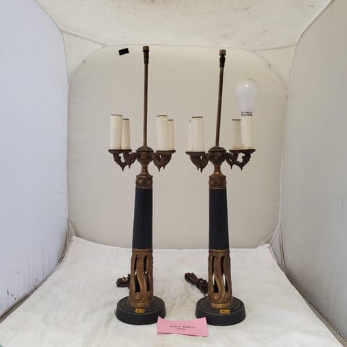 Lot of 2 Vintage Brass Candelabra Table Lamps A13 - Thumbnail 9