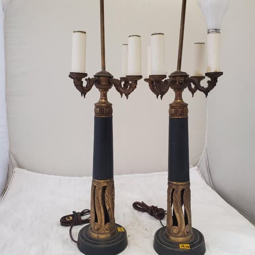 Lot of 2 Vintage Brass Candelabra Table Lamps A13 - Thumbnail 7