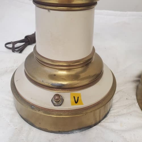 Vintage Stiffel Solid Brass Flame Urn Trophy Ivory Enamel Lamp V - Thumbnail 2