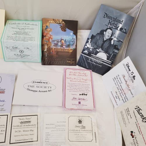 Large Lot of Disney Peanuts Certificate of Authenticity COA Paperwork - Thumbnail 4
