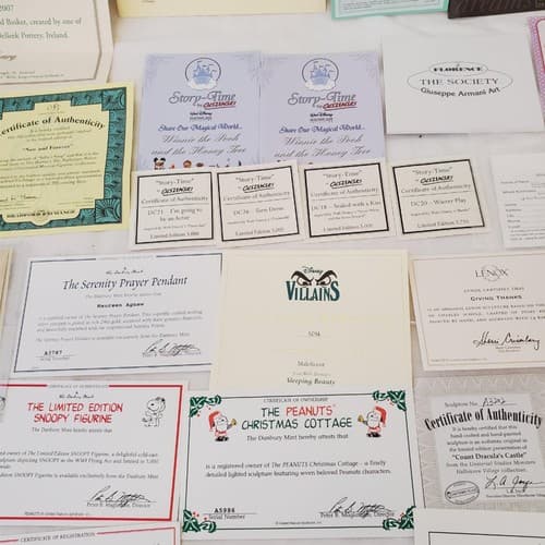 Large Lot of Disney Peanuts Certificate of Authenticity COA Paperwork - Thumbnail 6