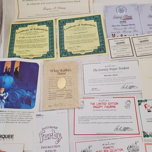 Large Lot of Disney Peanuts Certificate of Authenticity COA Paperwork - Thumbnail 7