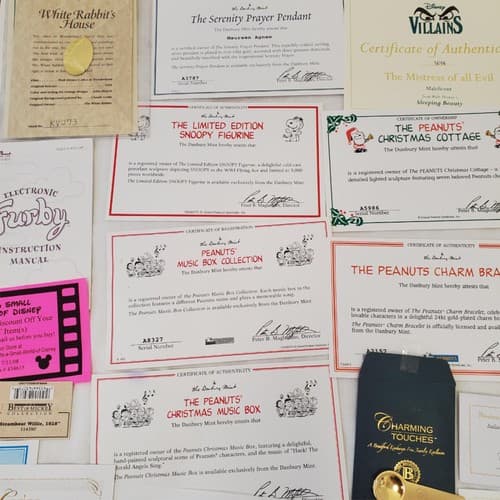 Large Lot of Disney Peanuts Certificate of Authenticity COA Paperwork - Thumbnail 10