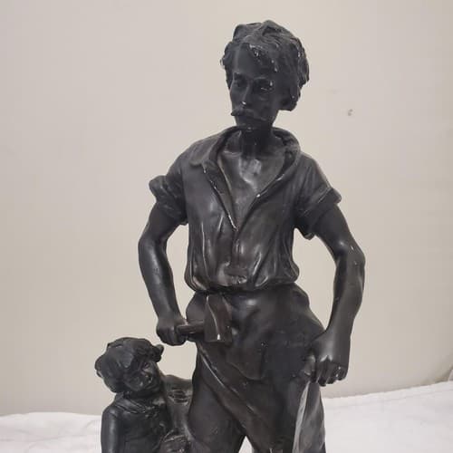 Auguste Moreau Forgeron Sculpture Blacksmith and Boy Figurine - Thumbnail 2