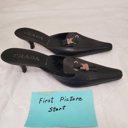Prada 2000's Black Kitten Mule Heels with Silver Keychain Toe Strap - Image 1