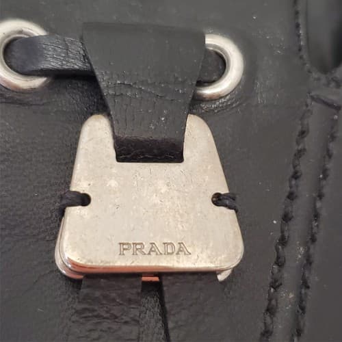 Prada 2000's Black Kitten Mule Heels with Silver Keychain Toe Strap - Thumbnail 8