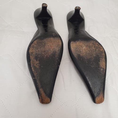 Prada 2000's Black Kitten Mule Heels with Silver Keychain Toe Strap - Thumbnail 5