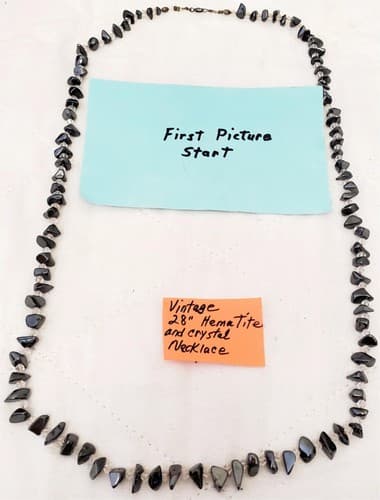 28" Vintage Crystal and Hematite Chips Necklace - Image 1