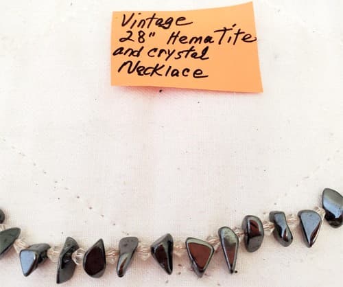 28" Vintage Crystal and Hematite Chips Necklace - Thumbnail 2