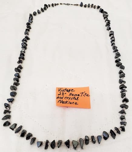 28" Vintage Crystal and Hematite Chips Necklace - Thumbnail 3