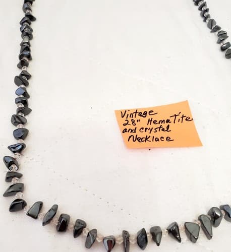 28" Vintage Crystal and Hematite Chips Necklace - Thumbnail 5