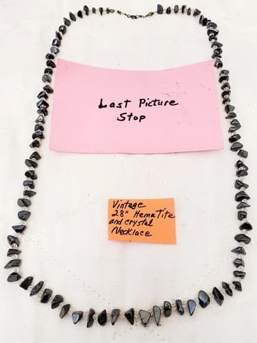 28" Vintage Crystal and Hematite Chips Necklace - Thumbnail 6
