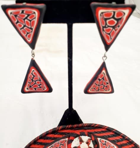 Millefiori Polymer Clay Pin and Earrings with Stand - Thumbnail 5