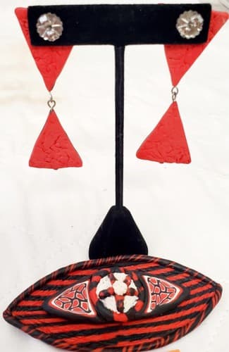 Millefiori Polymer Clay Pin and Earrings with Stand - Thumbnail 6