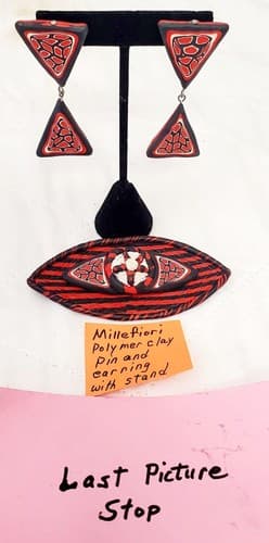 Millefiori Polymer Clay Pin and Earrings with Stand - Thumbnail 7