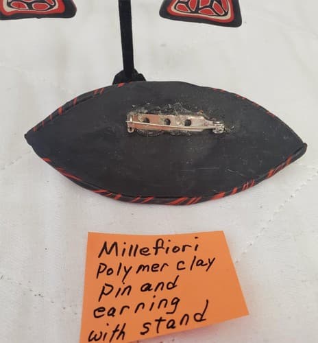 Millefiori Polymer Clay Pin and Earrings with Stand - Thumbnail 4