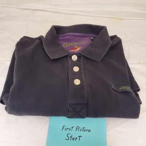 Orvis Men's Black Short Sleeve Size L-T Polo Shirt with Purple Collar - Image 1