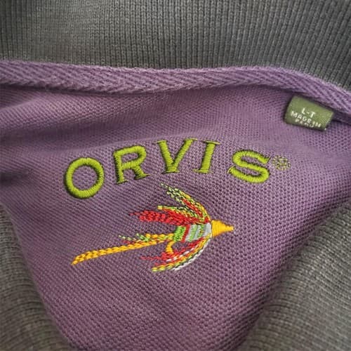 Orvis Men's Black Short Sleeve Size L-T Polo Shirt with Purple Collar - Thumbnail 3