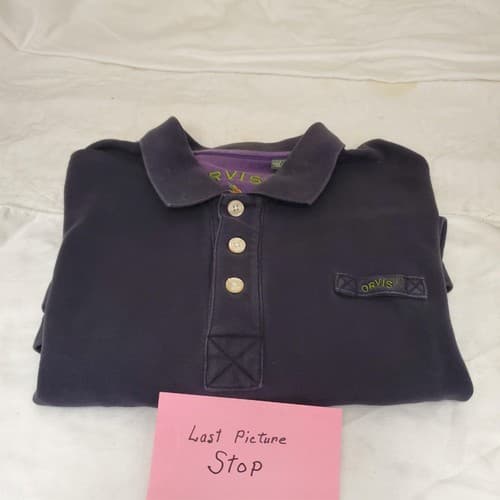 Orvis Men's Black Short Sleeve Size L-T Polo Shirt with Purple Collar - Thumbnail 8