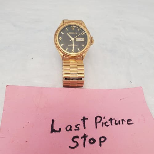 Vintage ELGIN FCT002 Gold Mens Quartz Watch with Day & Date - Thumbnail 8