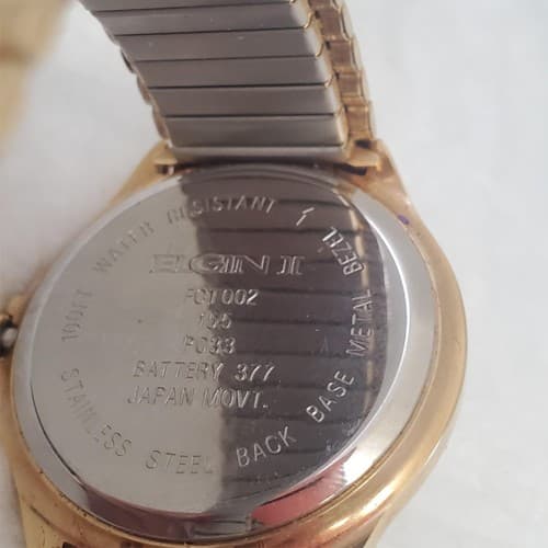 Vintage ELGIN FCT002 Gold Mens Quartz Watch with Day & Date - Thumbnail 6