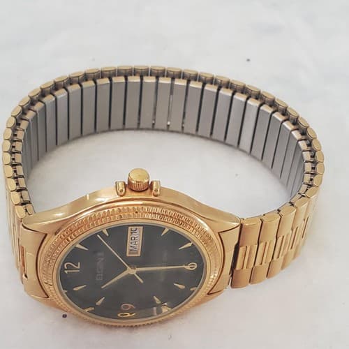 Vintage ELGIN FCT002 Gold Mens Quartz Watch with Day & Date - Thumbnail 7