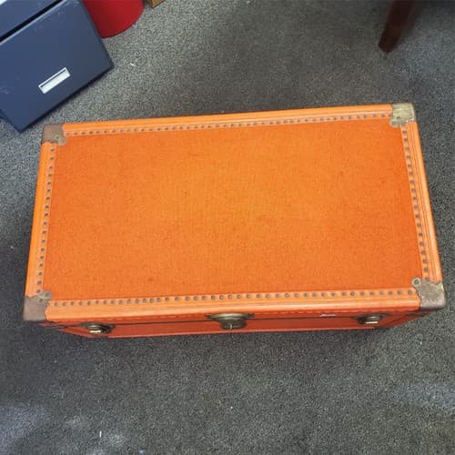 Vintage Skyway Luggage Orange Trunk with Brass Fittings - Thumbnail 2