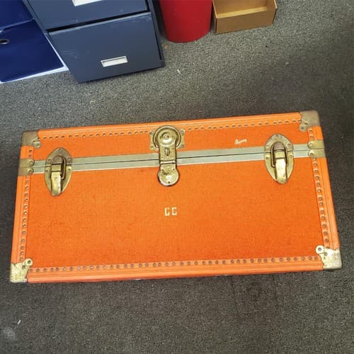 Vintage Skyway Luggage Orange Trunk with Brass Fittings - Thumbnail 3
