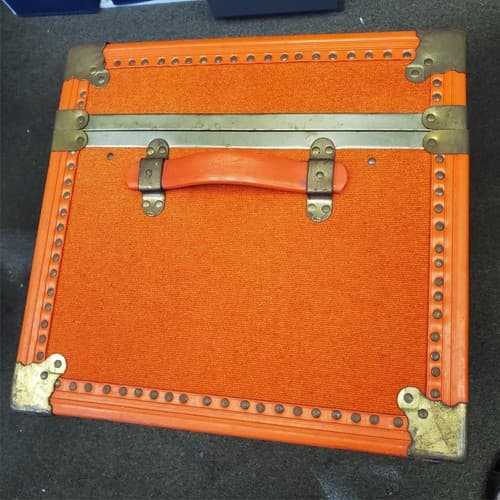 Vintage Skyway Luggage Orange Trunk with Brass Fittings - Thumbnail 7