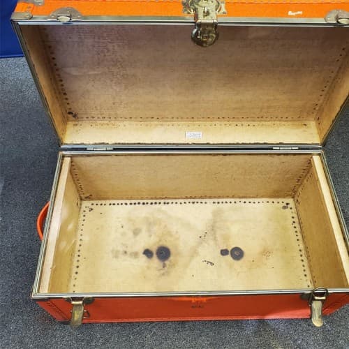 Vintage Skyway Luggage Orange Trunk with Brass Fittings - Thumbnail 8