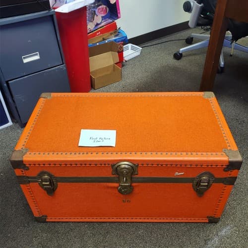 Vintage Skyway Luggage Orange Trunk with Brass Fittings - Image 1