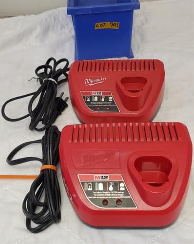 Lot of 2 Milwaukee M12 48-59-2401 Battery Chargers LOT-703 - Image 1