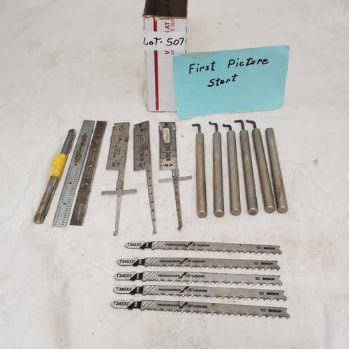 Assorted Precision Measuring Tools Scribes and Bosch Jigsaw Blades LOT-507 - Image 1