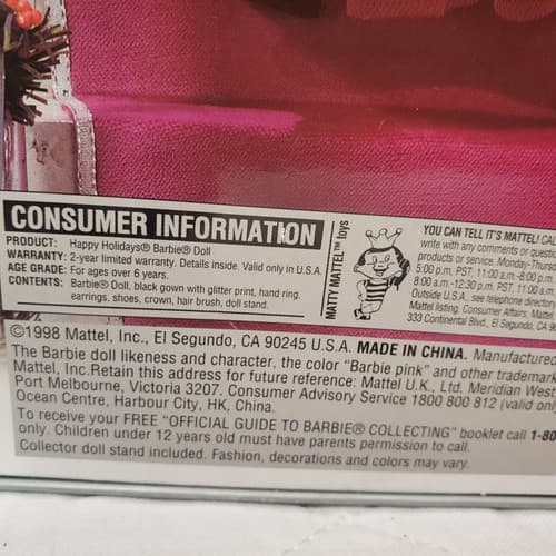 1998 Barbie Doll Mattel 20200 Happy Holidays Special Edition Doll Collector Boxe - Thumbnail 7