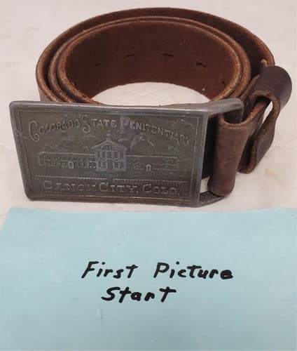 Vintage Leather Belt with Colorado State Penitentiary Canon City Colorado Buckle - Image 1