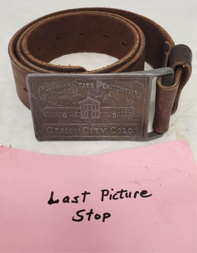 Vintage Leather Belt with Colorado State Penitentiary Canon City Colorado Buckle - Thumbnail 5