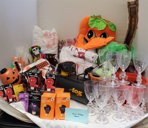 Halloween Decor Party Supplies bundle with Fog Machine Bulbs Goblets and Props - Image 1
