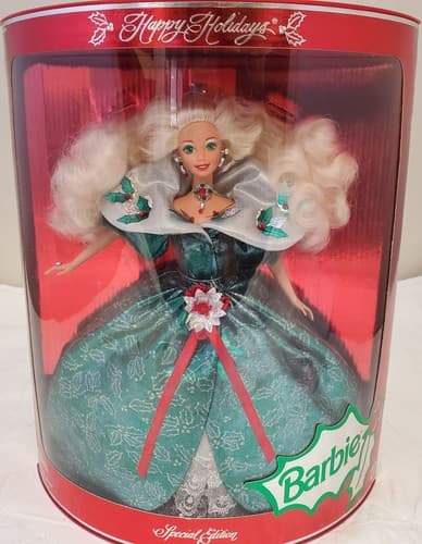 1995 Happy Holidays Barbie Doll #14123 Sealed Special Edition in Green Gown - Thumbnail 2