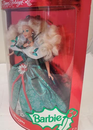 1995 Happy Holidays Barbie Doll #14123 Sealed Special Edition in Green Gown - Thumbnail 6