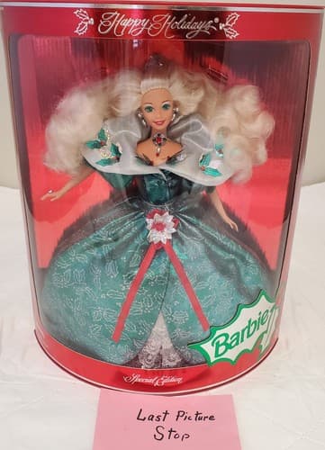 1995 Happy Holidays Barbie Doll #14123 Sealed Special Edition in Green Gown - Thumbnail 10