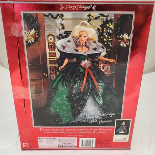 1995 Happy Holidays Barbie Doll #14123 Sealed Special Edition in Green Gown - Thumbnail 7